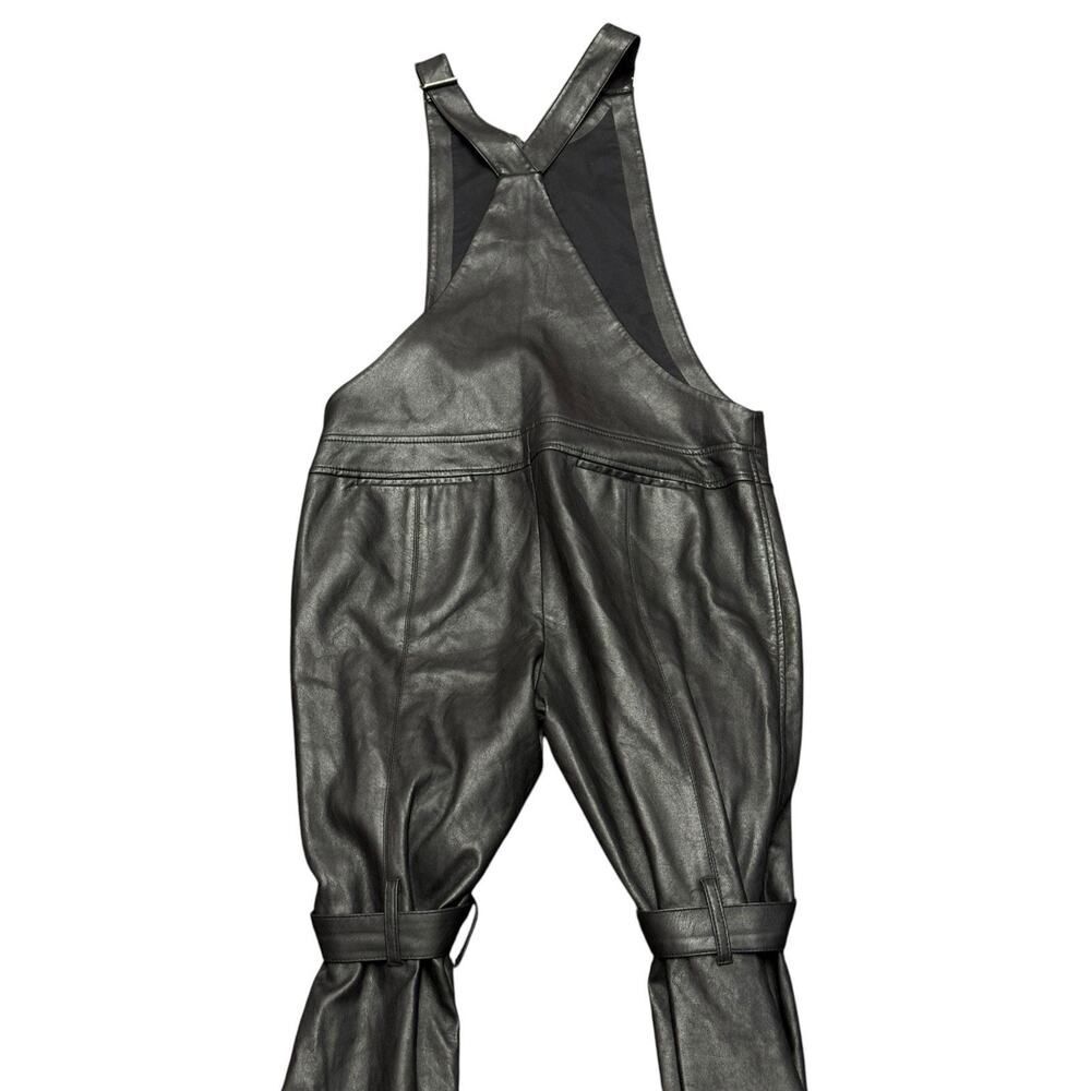 BCBGMAXAZRIA Runway Faux Leather Jumpsuit Black Moto Flare Medium - Picture 4 of 10
